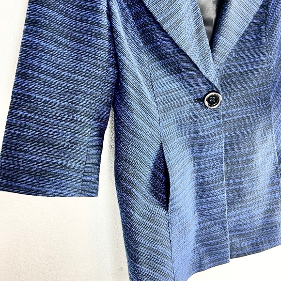 MARY KAY | 💙🖤 Midnight Blue & Black Striped Pattern 3/4 Sleeves Blazer Jacket - Picture 3 of 9